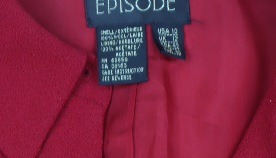 Episode Women's Red Wool Blazer Jacket UK 12 Classic Workwear