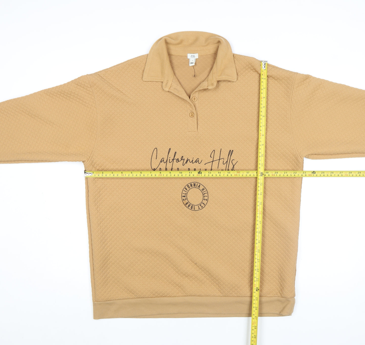 River Island Men's Beige Henley Sweatshirt S Graphic California Hills