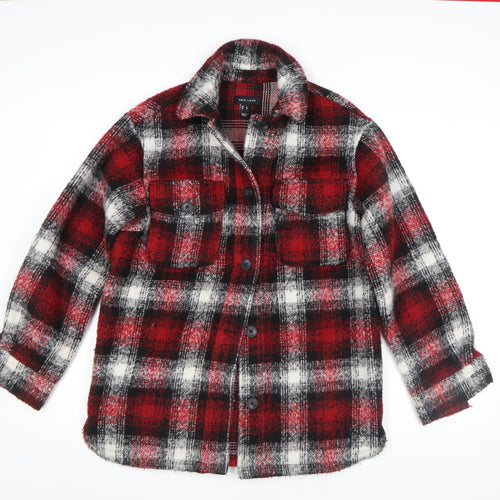 New Look Women's Red Check Wool Blend Button Jacket Size 6