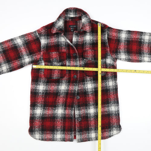 New Look Women's Red Check Wool Blend Button Jacket Size 6