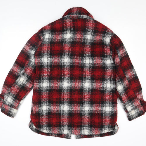 New Look Women's Red Check Wool Blend Button Jacket Size 6