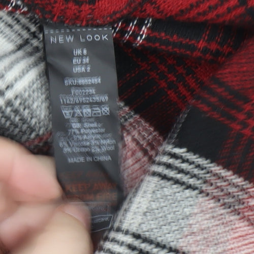 New Look Women's Red Check Wool Blend Button Jacket Size 6