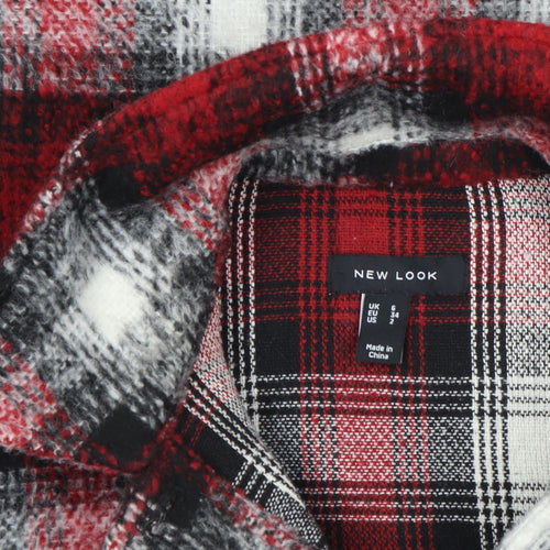 New Look Women's Red Check Wool Blend Button Jacket Size 6
