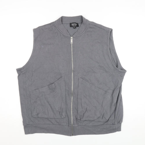 boohooMAN Men's Grey XS Zip-Up Cotton Waistcoat