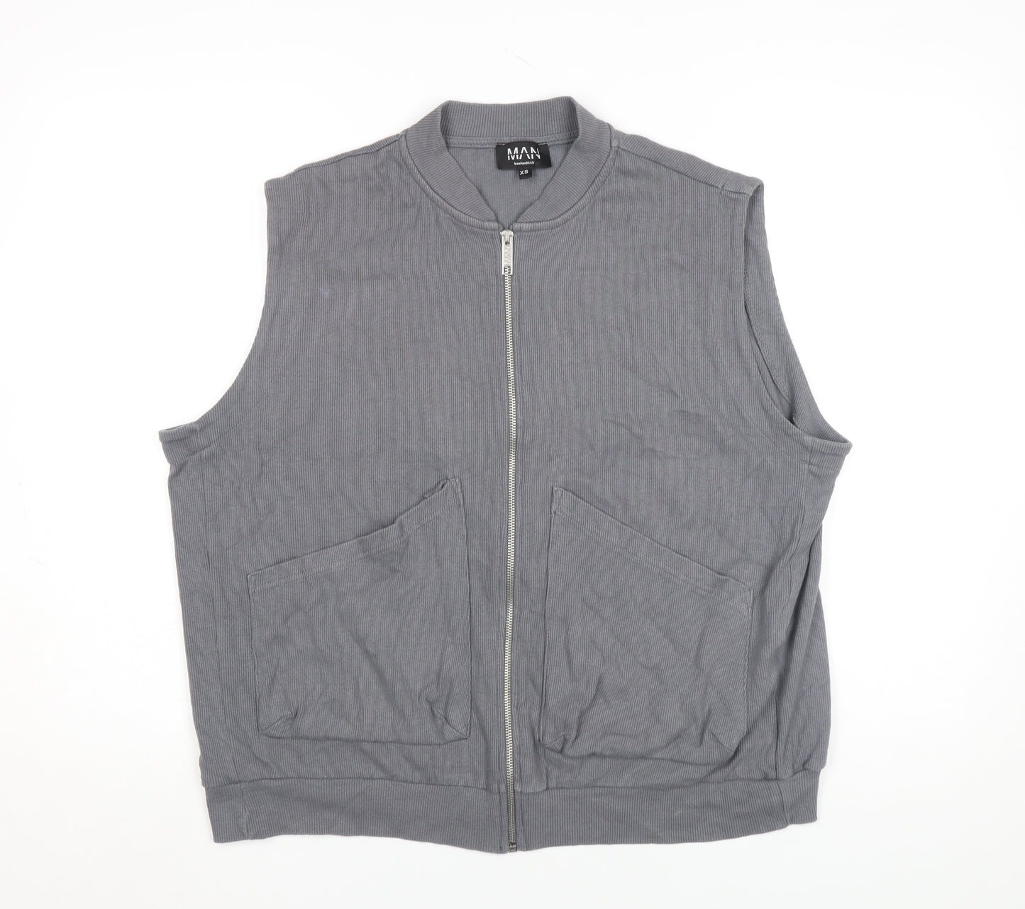 boohooMAN Men's Grey XS Zip-Up Cotton Waistcoat