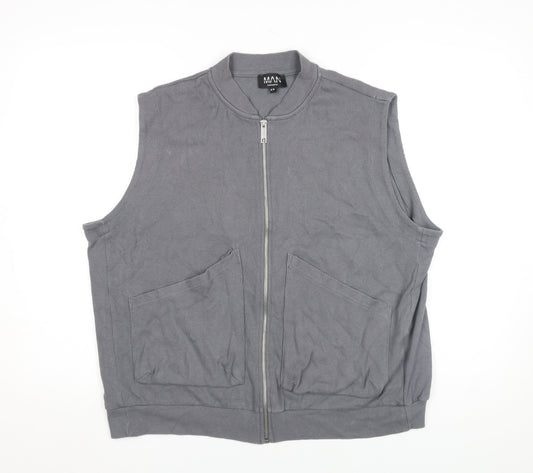 boohooMAN Men's Grey XS Zip-Up Cotton Waistcoat