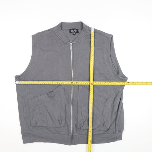 boohooMAN Men's Grey XS Zip-Up Cotton Waistcoat