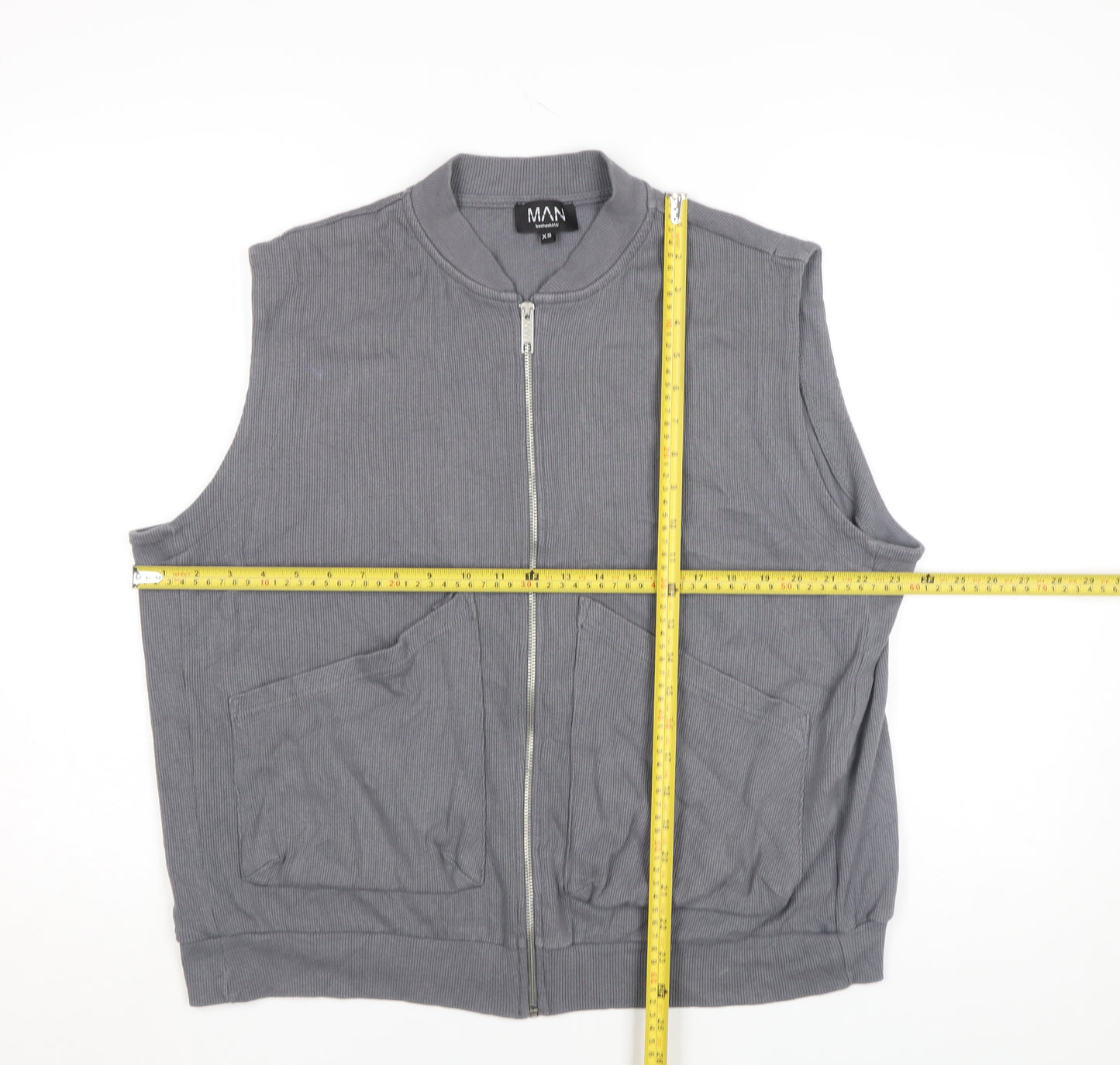 boohooMAN Men's Grey XS Zip-Up Cotton Waistcoat