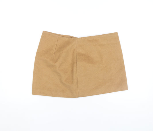 Zara Women Beige Wool Blend Short Pencil Skirt Size L