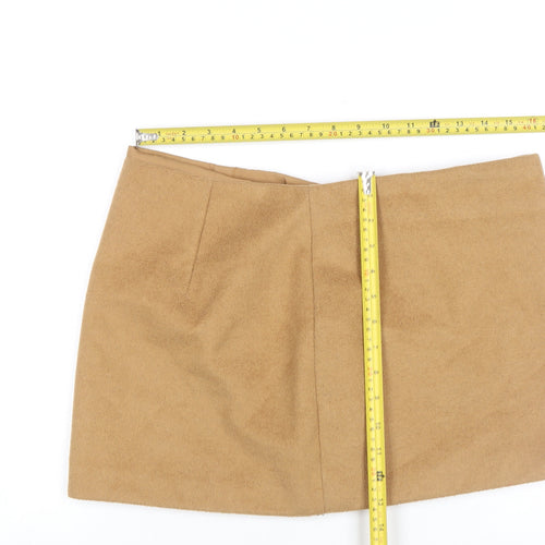 Zara Women Beige Wool Blend Short Pencil Skirt Size L