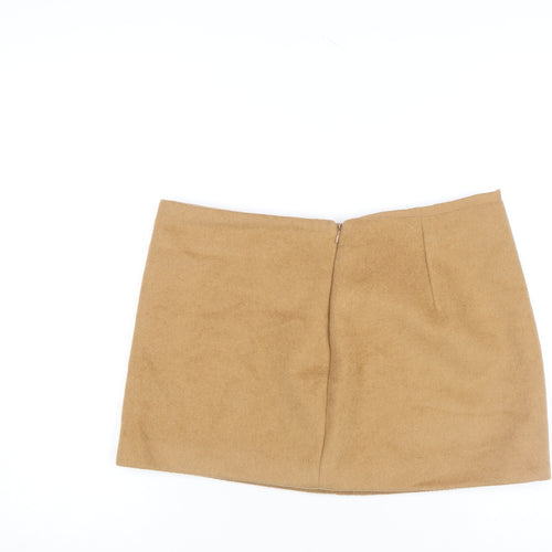Zara Women Beige Wool Blend Short Pencil Skirt Size L