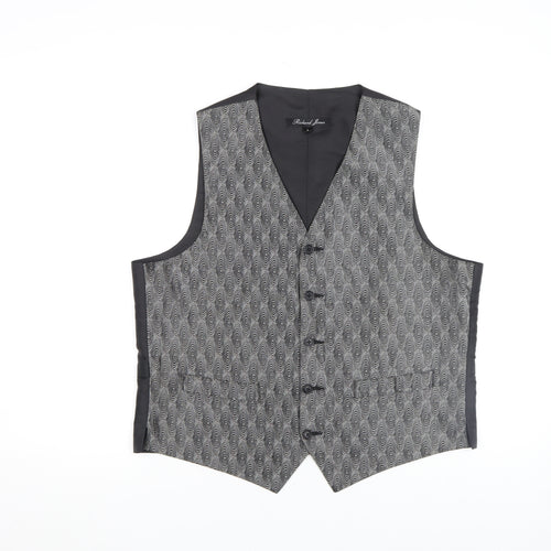Richard Jones Men's Grey Geometric Waistcoat Size L Formal V-Neck