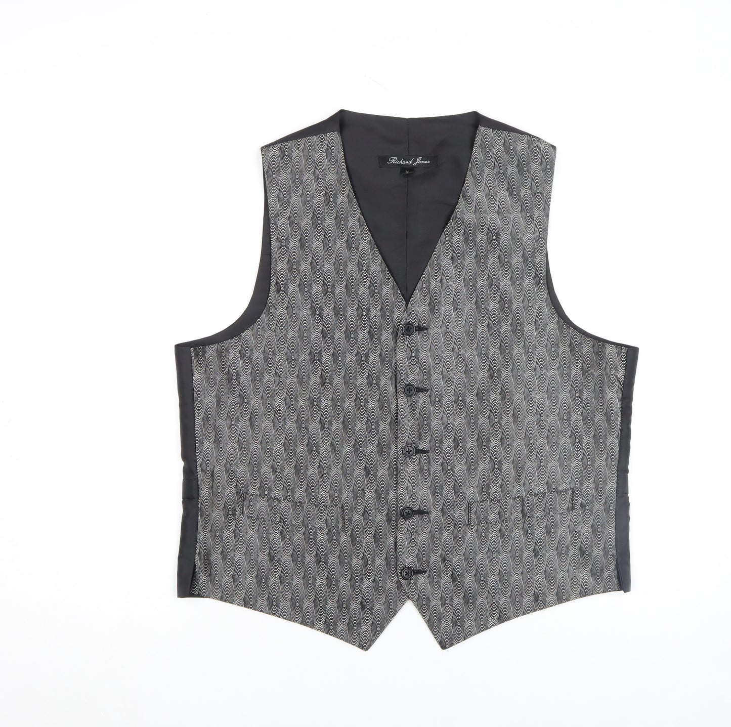 Richard Jones Men's Grey Geometric Waistcoat Size L Formal V-Neck