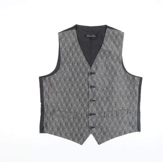 Richard Jones Men's Grey Geometric Waistcoat Size L Formal V-Neck