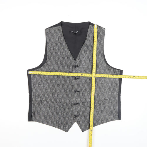 Richard Jones Men's Grey Geometric Waistcoat Size L Formal V-Neck