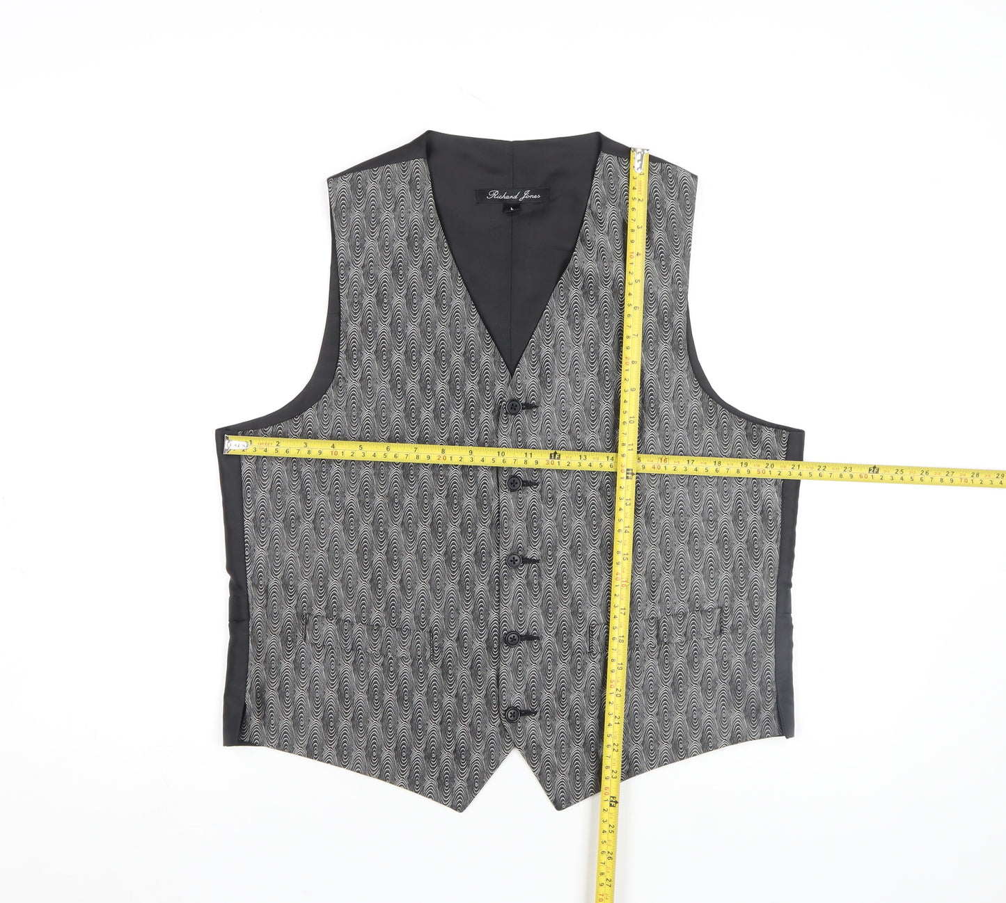 Richard Jones Men's Grey Geometric Waistcoat Size L Formal V-Neck