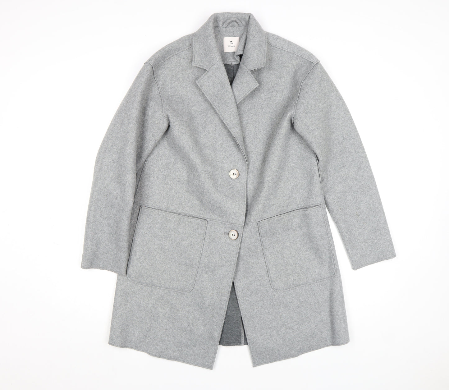 Tu Women Grey Size 8 Mid-Length Wool Blend Overcoat