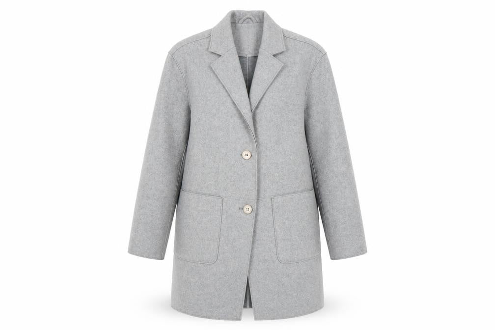 Front view of Tu Women Grey, size 8, Mid-Length Wool Blend Overcoat