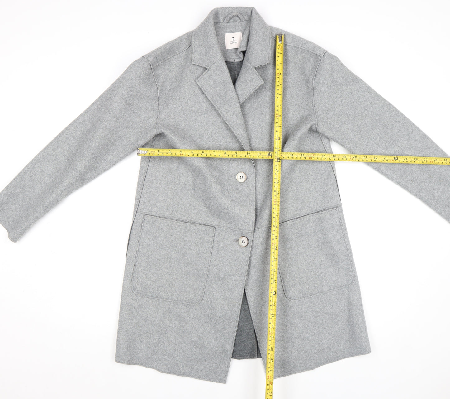 Tu Women Grey Size 8 Mid-Length Wool Blend Overcoat