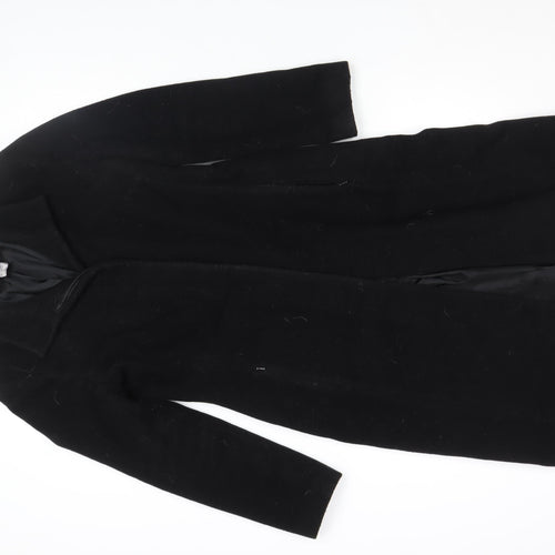 Warehouse Women's Black Wool Cashmere Long Coat UK 10 Classic Style