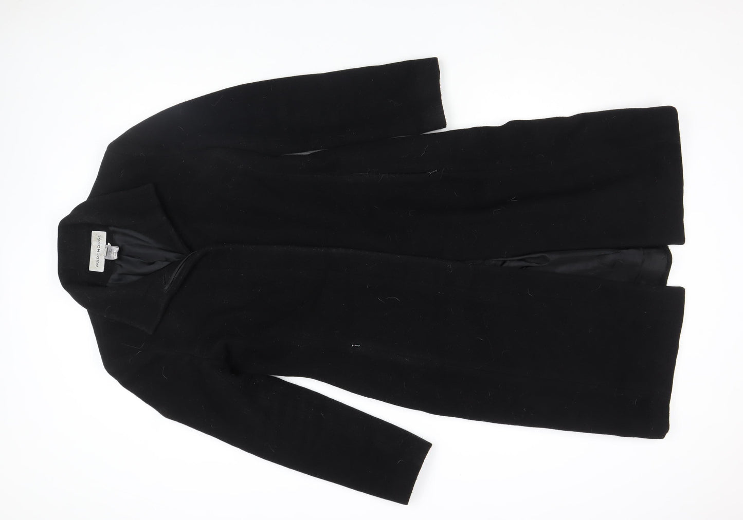 Warehouse Women's Black Wool Cashmere Long Coat UK 10 Classic Style