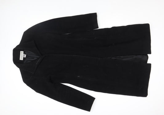 Warehouse Women's Black Wool Cashmere Long Coat UK 10 Classic Style