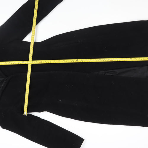 Warehouse Women's Black Wool Cashmere Long Coat UK 10 Classic Style