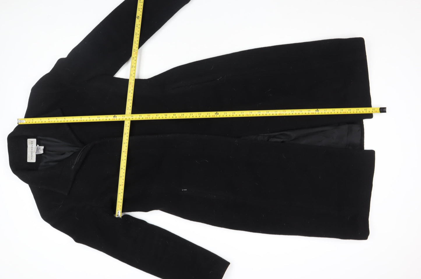 Warehouse Women's Black Wool Cashmere Long Coat UK 10 Classic Style