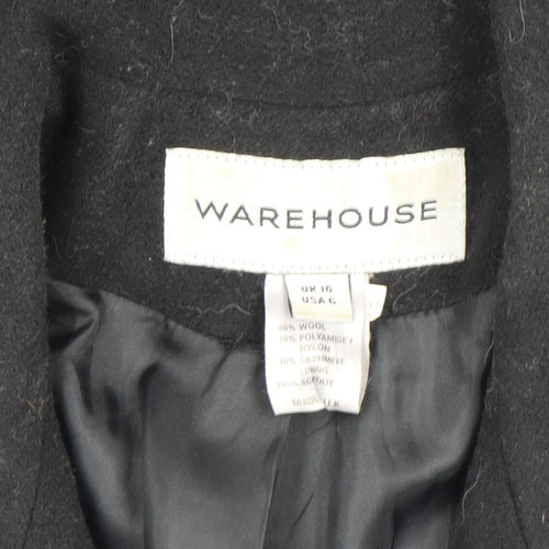 Warehouse Women's Black Wool Cashmere Long Coat UK 10 Classic Style
