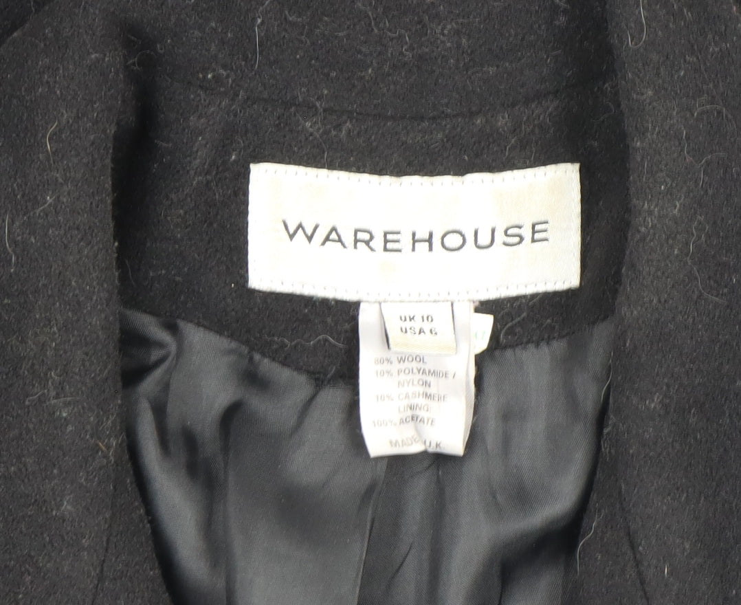 Warehouse Women's Black Wool Cashmere Long Coat UK 10 Classic Style