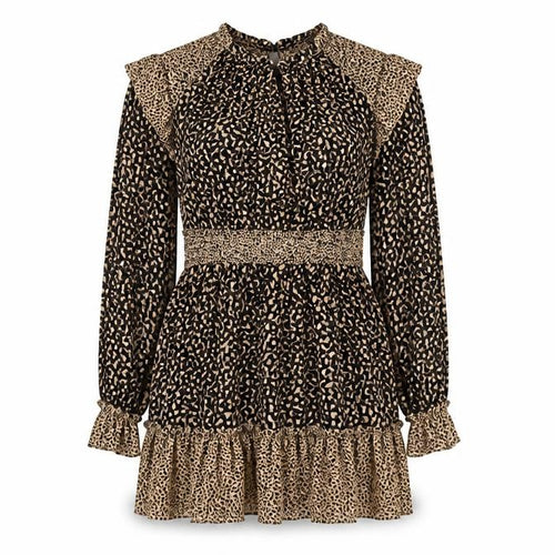 Zara Women Beige Leopard Print Smocked Mini Dress Size S