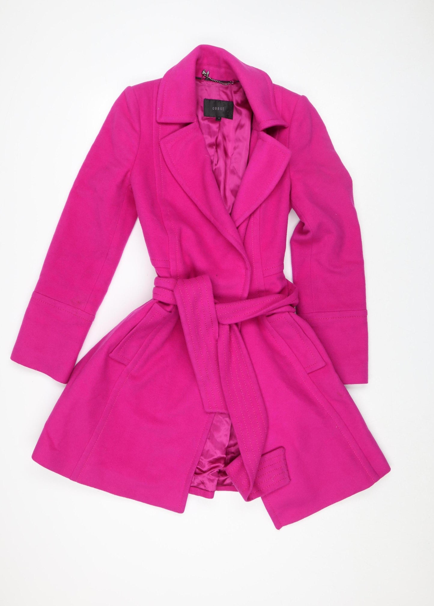 Coast Women Pink Wool Blend Belted Trench Coat Size 10
