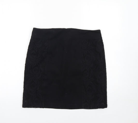 KB Studio Women's Black Lace Pencil Skirt Size 12 Stretch Lined