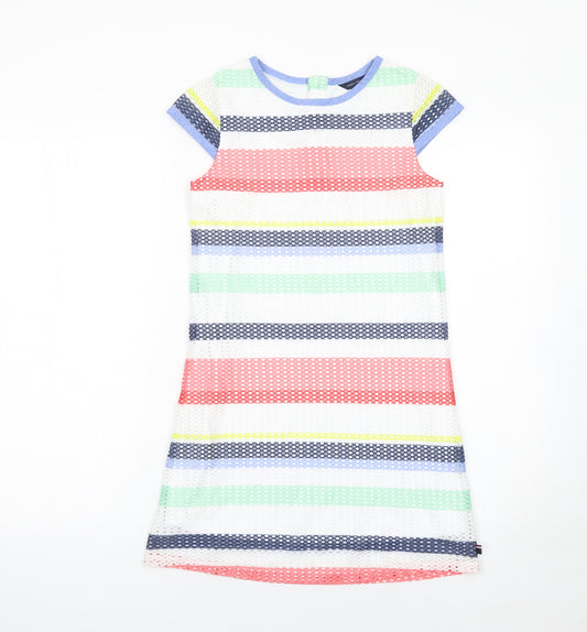 Tommy Hilfiger Girls Multicoloured Striped Polyester Shift Dress Size 8 Years