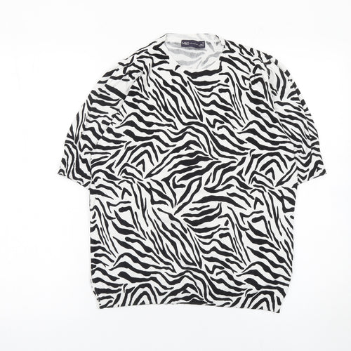 Marks and Spencer Womens Black Zebra Print Short Sleeve Jumper Size 12