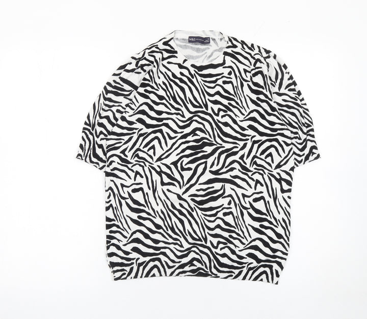 Marks and Spencer Womens Black Zebra Print Short Sleeve Jumper Size 12