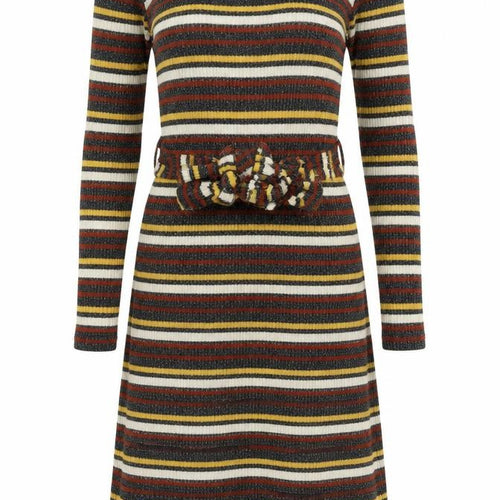Next Womens Multicoloured Stripe Knit Belted Fit & Flare Dress Size 10