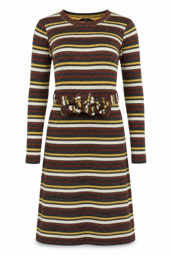 Next Womens Multicoloured Stripe Knit Belted Fit & Flare Dress Size 10
