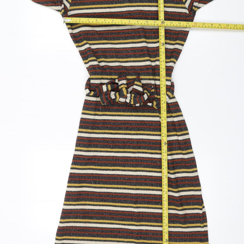 Next Womens Multicoloured Stripe Knit Belted Fit & Flare Dress Size 10