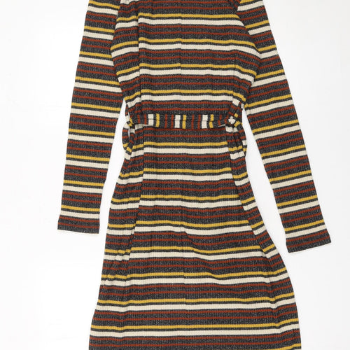 Next Womens Multicoloured Stripe Knit Belted Fit & Flare Dress Size 10