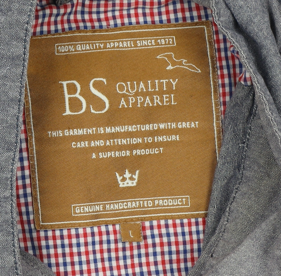 BS Quality Apparel Men’s Grey Cotton Bomber Jacket L Collared Zip Casual