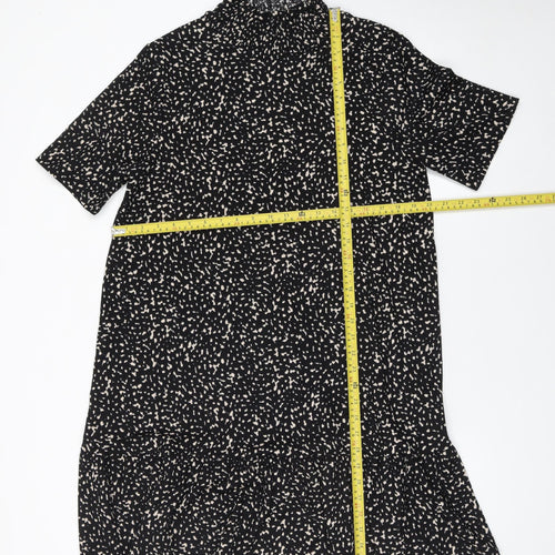 Zara Women Black Polka Dot Shift Dress L High Neck Short Sleeve