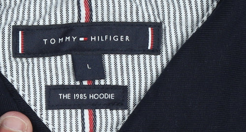 Tommy Hilfiger Men’s Blue Pullover Hoodie L Logo Classic Style