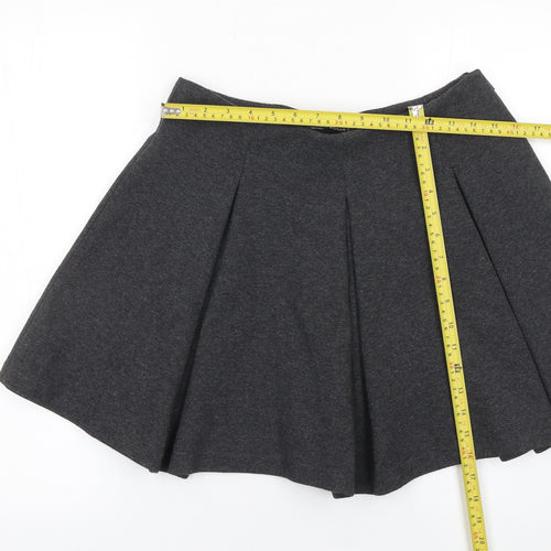 Zara Women Grey Skater Skirt L Polyester Cotton Short Pleated Zip
