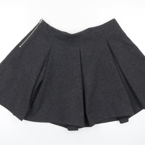 Zara Women Grey Skater Skirt L Polyester Cotton Short Pleated Zip