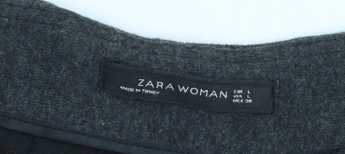 Zara Women Grey Skater Skirt L Polyester Cotton Short Pleated Zip