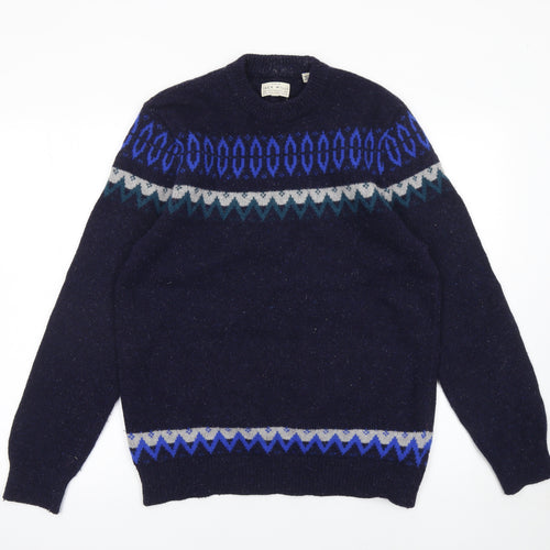 Jack Wills Men's Blue Fair Isle Wool Jumper M Crew Neck Knitwear