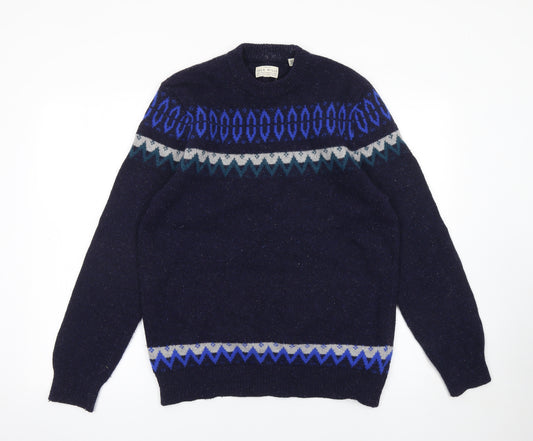 Jack Wills Men's Blue Fair Isle Wool Jumper M Crew Neck Knitwear