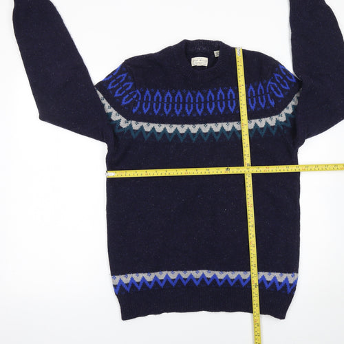 Jack Wills Men's Blue Fair Isle Wool Jumper M Crew Neck Knitwear
