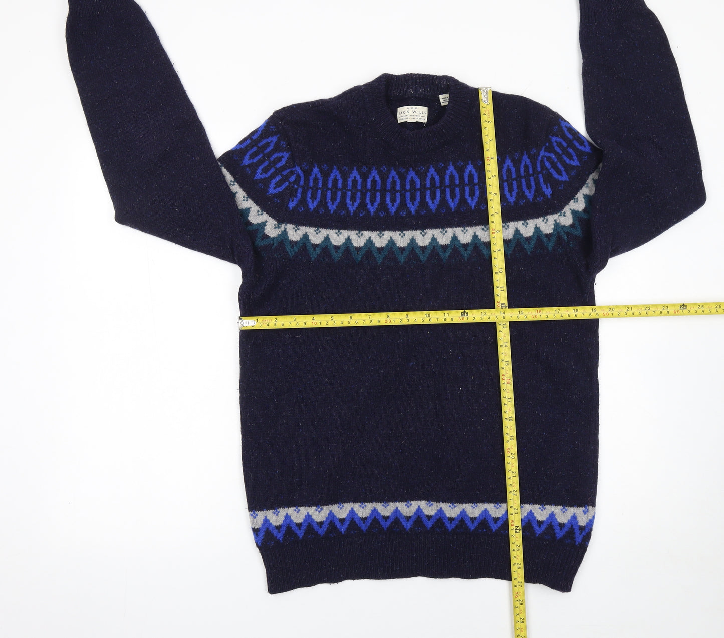 Jack Wills Men's Blue Fair Isle Wool Jumper M Crew Neck Knitwear